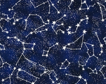 Glow In the Dark Night Sky Constellation Stars Outer Space Fabric on Midnight Background