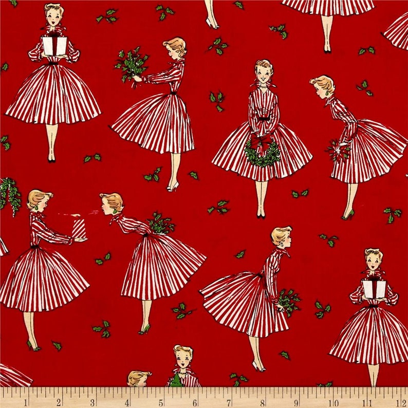 Retro Design Holiday Hostess Christmas Fabric by Michael Miller image 1