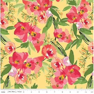 Riley Blake Glohaven Yellow Pink Green Floral Fabric