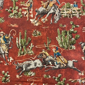 Wild West Cowboy Fabric by Waverly in Barn Red Cotton Duck