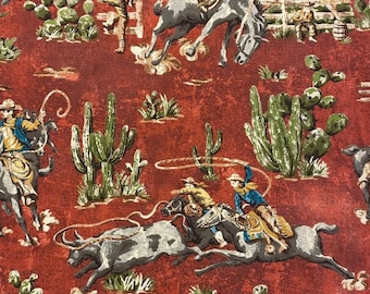 Wild West Cowboy Fabric by Waverly in Barn Red Cotton Duck