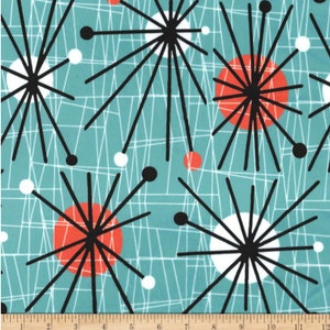 Minky Mid Century Atomic Retro 1950s Fabric in Turquoise by Michael Miller