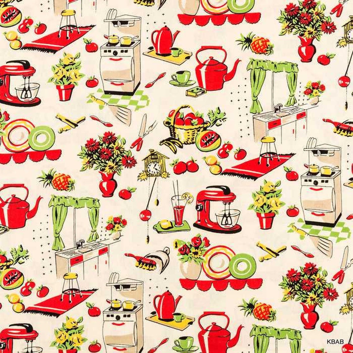 Fifties Kitchen Retro Style 1950s Kitchen Design Fabric by - Etsy