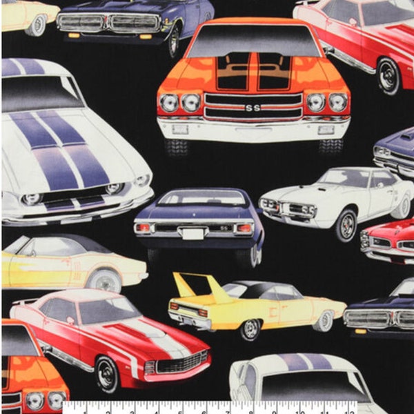 Alexander Henry Vintage Style Muscle Car Race Car Fabric