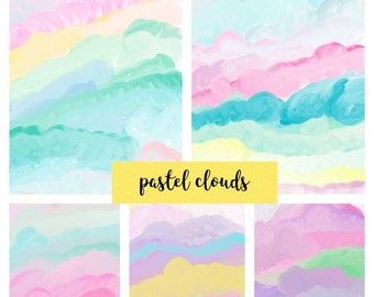 Unicorn clouds digital papers. Commercial use paper. Pastel colors. Packaging and printing. Craft supply.A4 size sheets. Diy sticker pattern