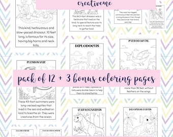Dinosaur Coloring Pages: Fun Facts, Flash Cards (Digital Download)