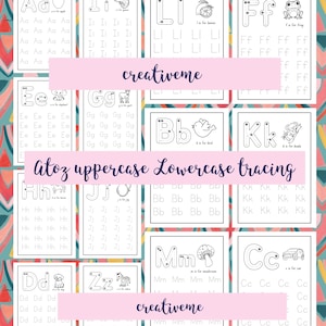 Hojas de trabajo de calco de la A a la Z / Práctica de letras mayúsculas y minúsculas / Descarga digital / Imprimible A4. Practica el reconocimiento de letras y palabras.