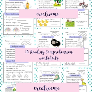 Reading Comprehension Worksheets for Early Readers to transitional readers– Digital Download (A4) | Pack of 10.Includes Counting activity