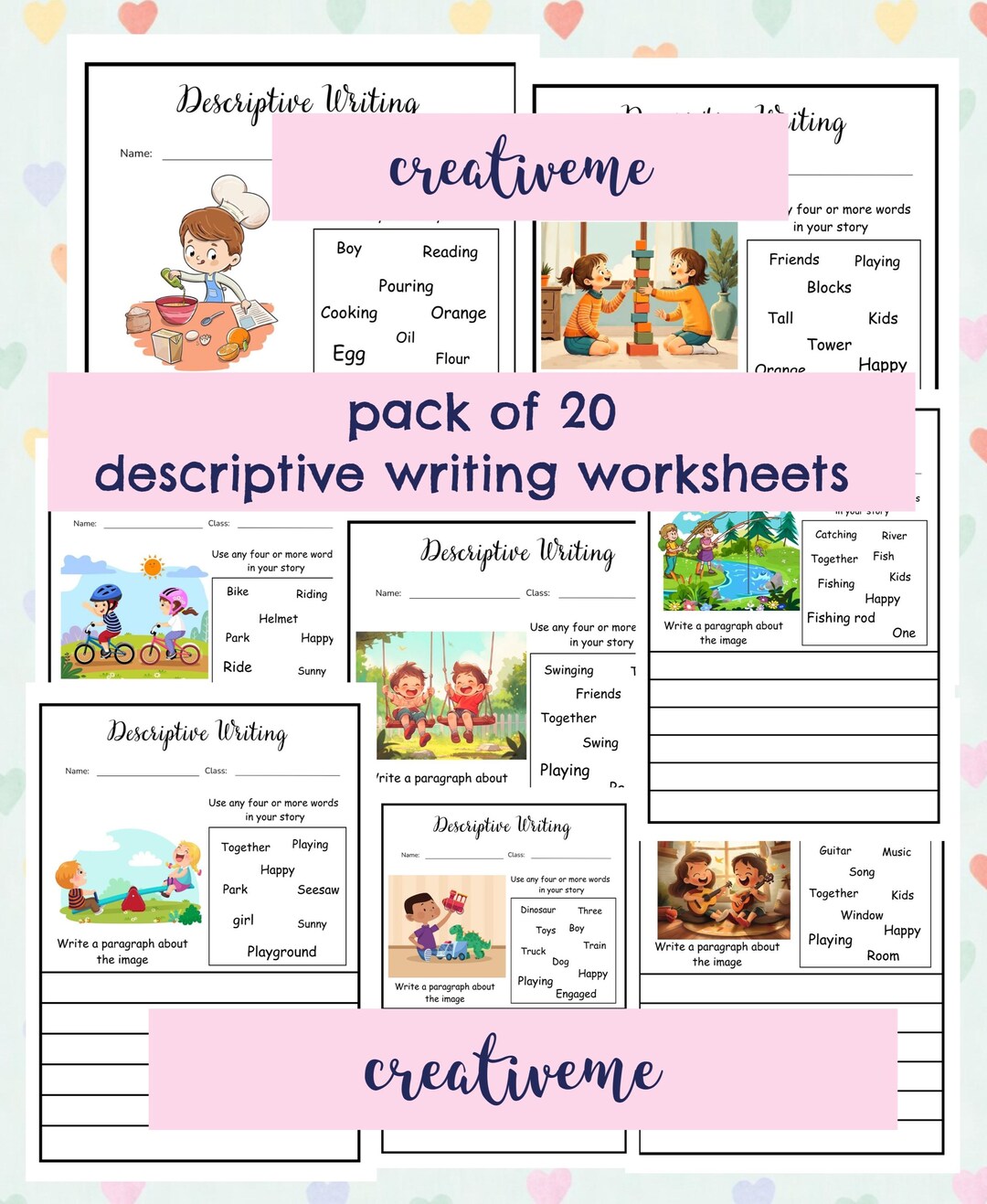 Creative Writing Worksheets: Descriptive Prompts, Grammar Practice (A4 ...