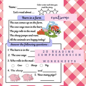Reading Comprehension Worksheets for Early Readers to transitional readers– Digital Download (A4) | Pack of 20.Includes Counting activity