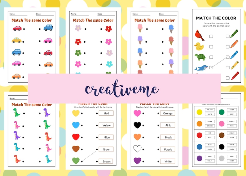 Color Learning Worksheet Bundle: Matching & Tracing (A4 Digital ...