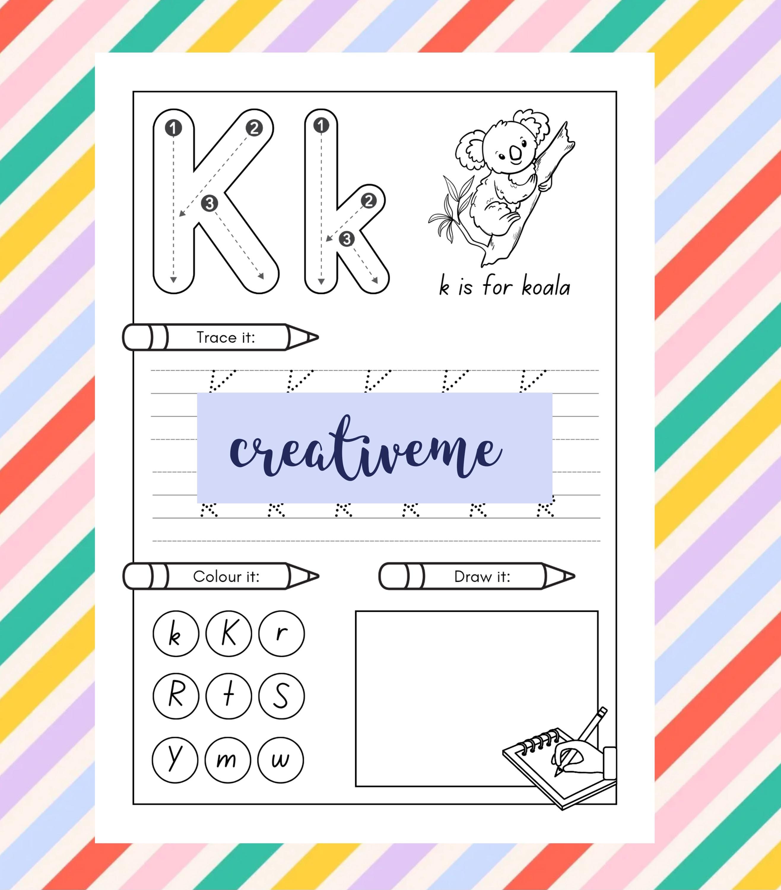 Abc Drawing Workshee ABC Letter Tracing Worksheets: Coloring & Drawing Activity (PDF) - Etsy