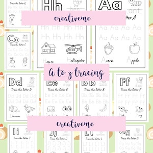 Hojas de trabajo para trazar letras de la A a la Z – Imprimible divertido para aprender el abecedario (A4) Descarga digital – Aprende, traza y colorea. Traza letras con palabras.
