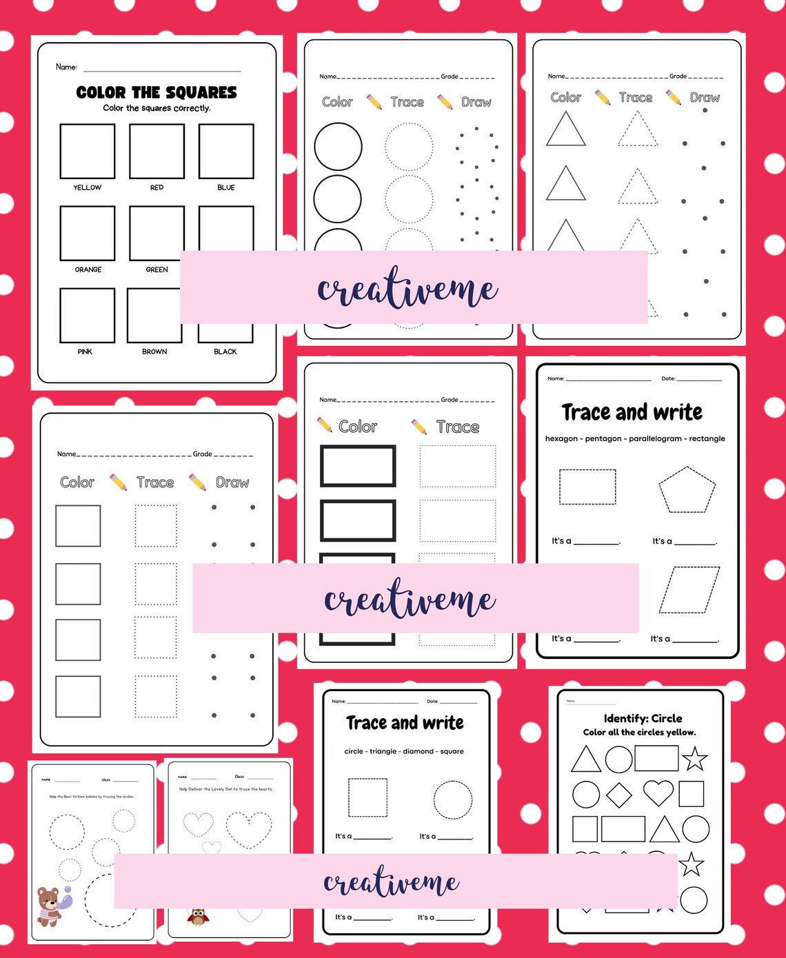 Shapes Worksheets for Kids: Trace, Color, Draw Activity Pack (A4 ...