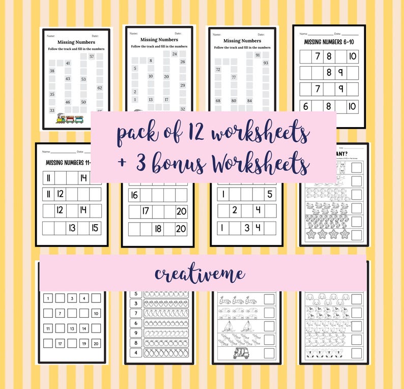 Include Numbers Missing Numbers 1-100 Worksheets: Fun Math Pack (A4 Digital Download ...