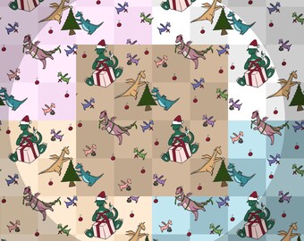 Hand Drawn Christmas Dragons Seamless Bundle – Whimsical Holiday Digital Paper Pattern Pack (6 Colorways)