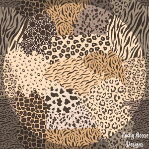 Hand-Drawn Animal Print Patchwork Seamless | Safari Jungle Pattern | Digital Background PNG