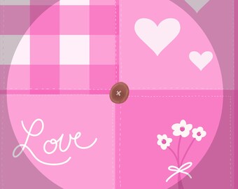 Pink Patchwork Love PNG – Hearts Flowers gingang – 10 x 10 inch digitale kunst