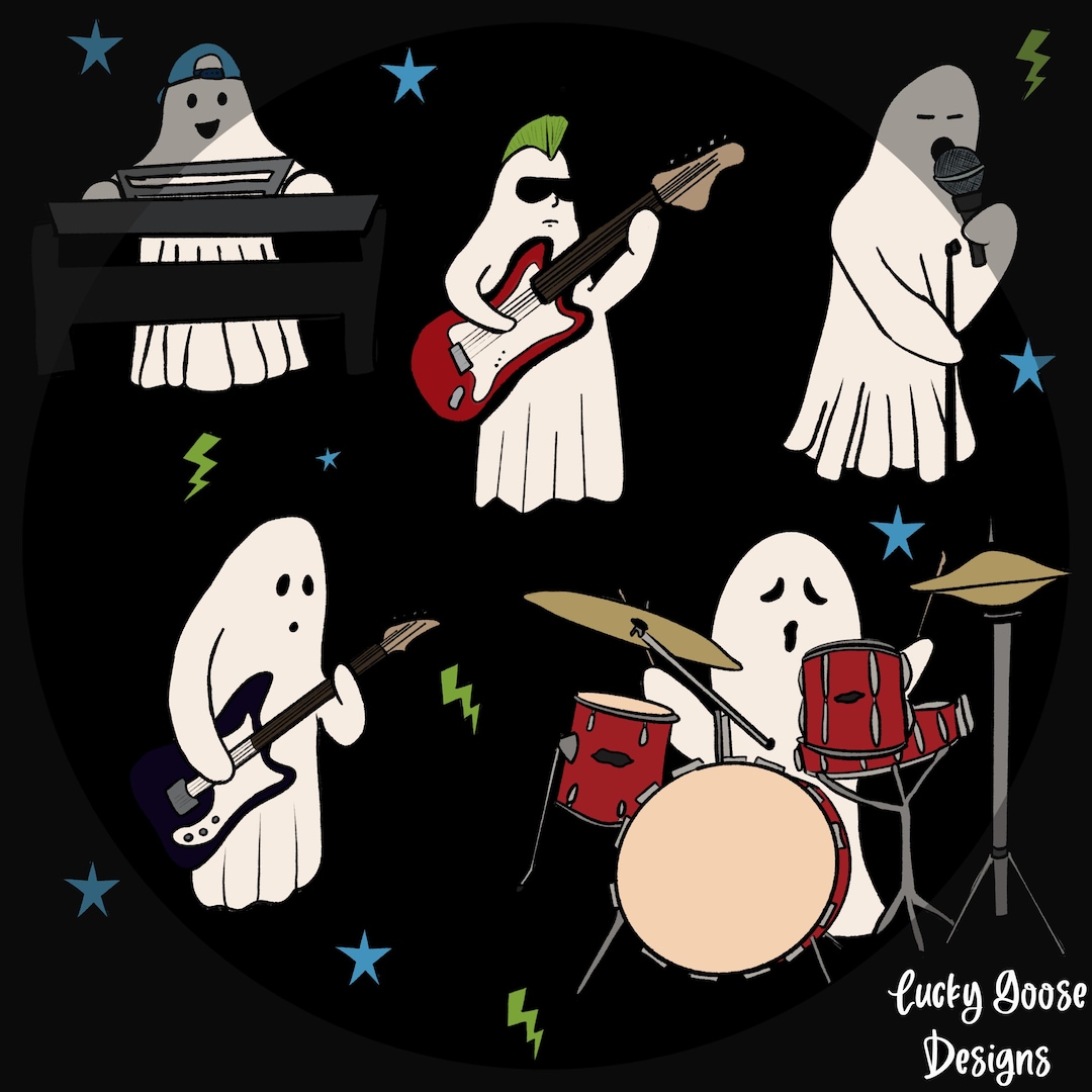 Ghost Rock Band PNG – Halloween Ghost Musicians Clipart – Cute Cartoon ...