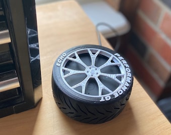 Echo Dot Performance Tire cover- perfect for Gearheads and Car enthusiasts while helping with garage organization!