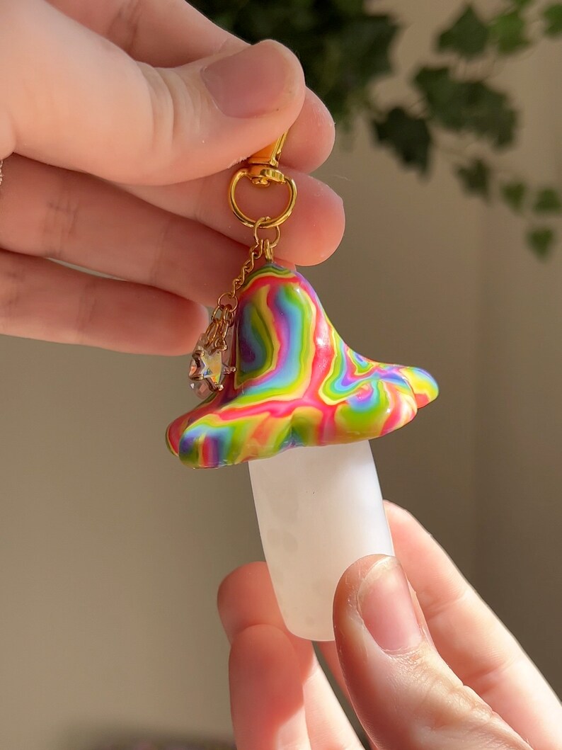 Large rainbow shroom stash keychain | polymer clay mushroom keychain | polymer clay stash jar cottage core goblin core 420 stoner gifts