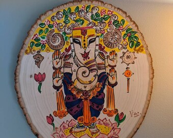 wood slice art of Ganesha wall hanging