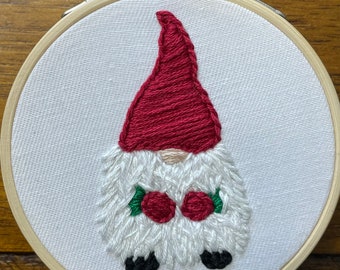 Handcrafted Christmas Gnome Embroidery Hoop Ornament - Festive Holiday Decoration