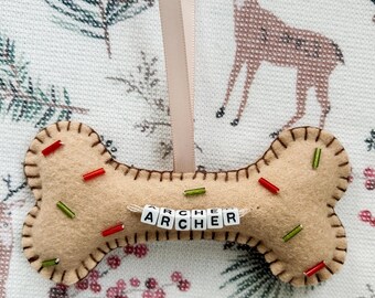 Custom Felt Beaded Pet Ornament. Unique handmade gift.