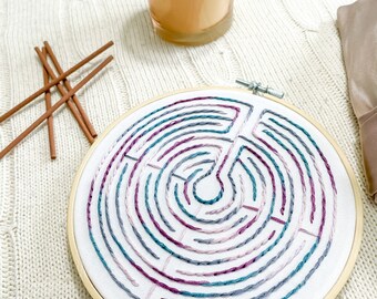 Handcrafted Labyrinth Embroidery Hoop Wall Hanging - Unique Home Decor