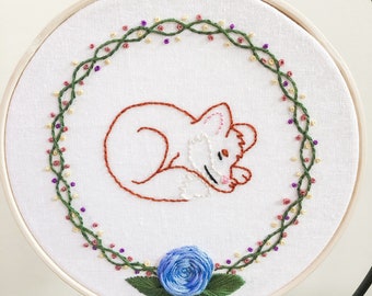 Adorable Sleeping Fox Shelf Decor - Handcrafted Hoop Embroidery for Kids Room or Garden themed room- Finished Product