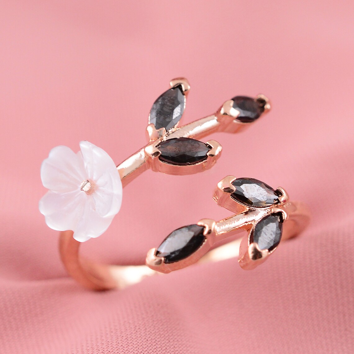 Magnolia Flower Adjustable 925 Sterling Silver Ring Shiny Etsy