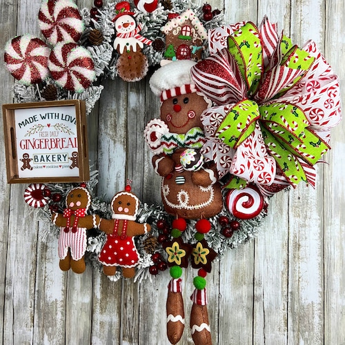 Christmas Wreath for Front Door Gingerbread Christmas Wreath - Etsy
