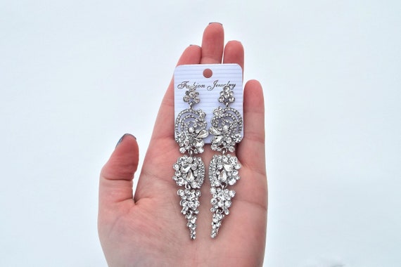 Long Bridal Earrings Bridal Jewelry Chandelier Wedding | Etsy