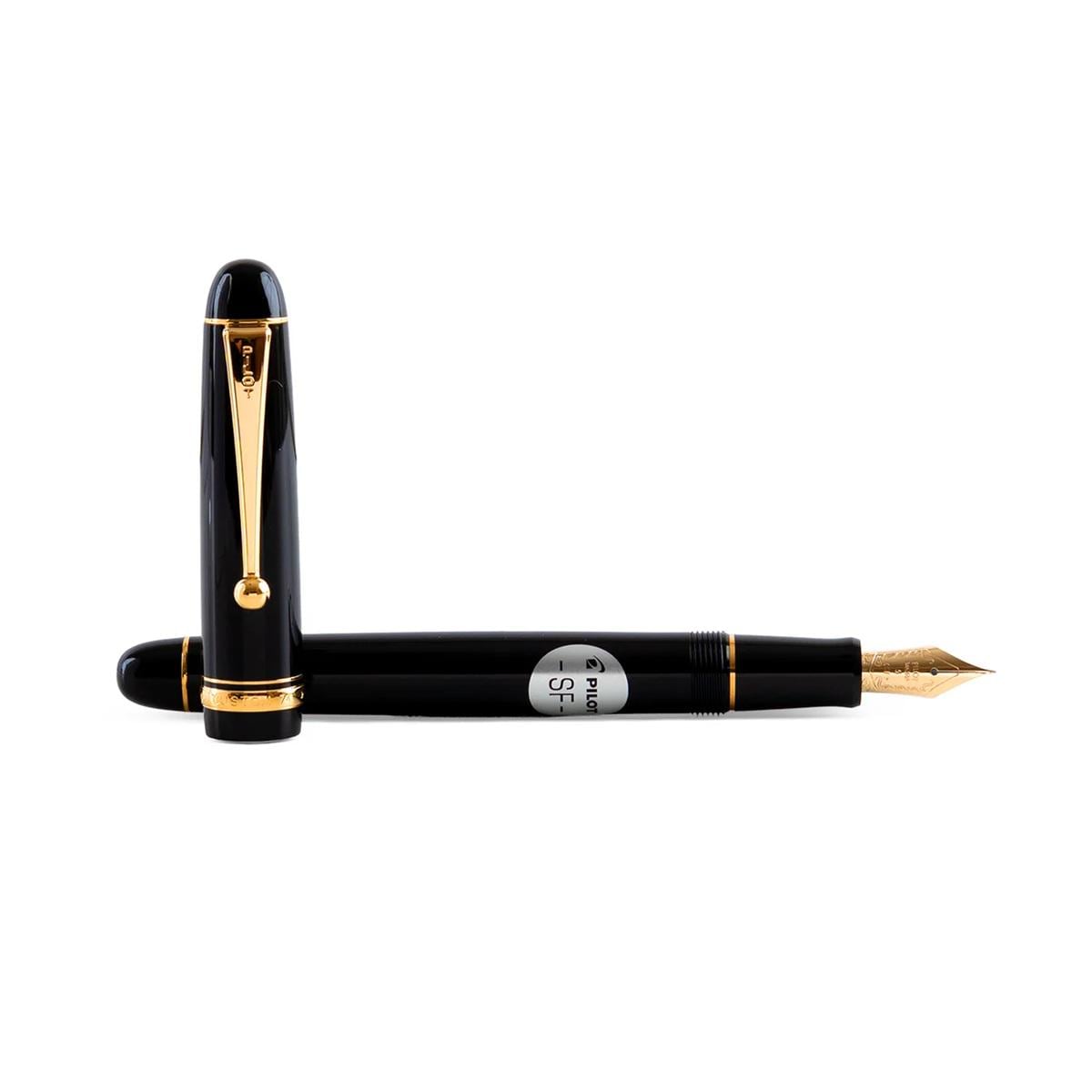 Jinhao 20 Series Druckfüllfederhalter, Klavierschwarz, einziehbare mittlere Feder mit Tintenkonverter-Set (silberner Clip