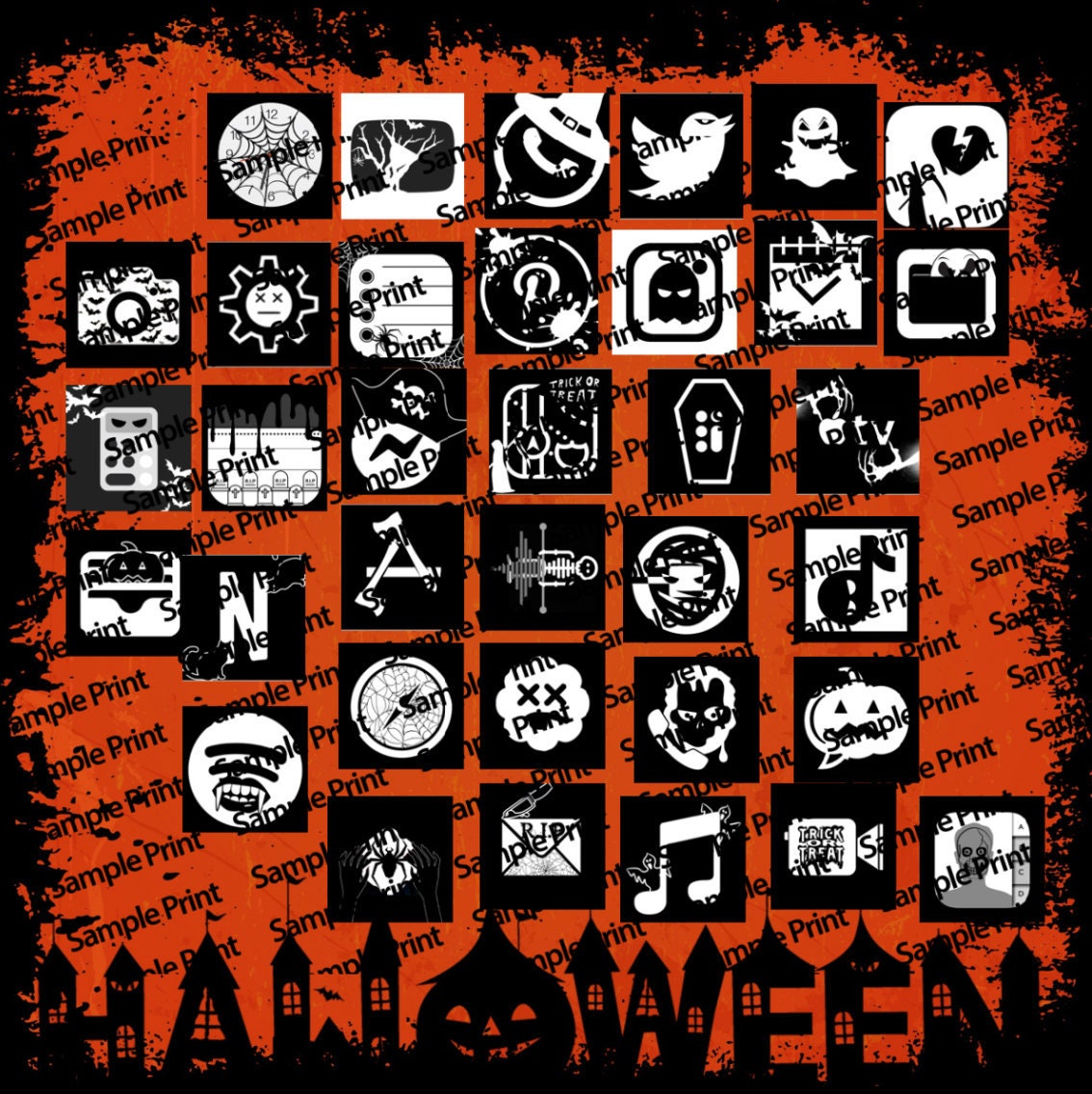 13 New Ones Icon Aesthetic 51x Iphone Ios 14 B W Halloween Etsy