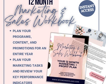 Marketing Planner & Sales Workbook | Sales Planner | 12 Month Digital Marketing Planner