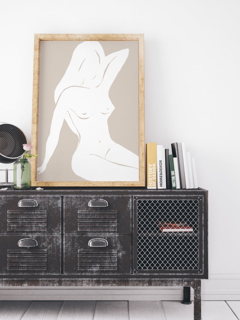 Printable Wall Art Abstract Art One Line Nude Woman Drawing Set of 2 Female Figure Print Modern Wall Gallery Minimalist Set of 2 Print