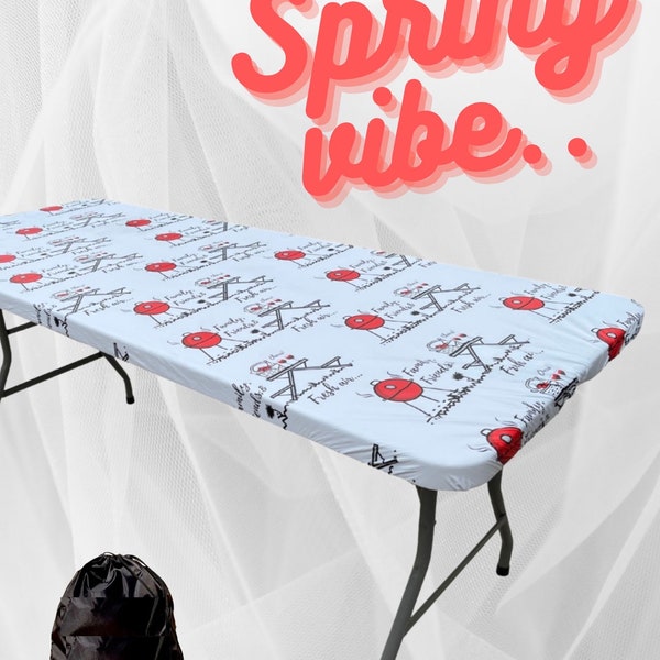 Fitted Rectangle Tablecloth Cover BBQ Picnic  for 6 Ft Folding Table-Size 30"x72"Vinyl Elastic Secure fit!Waterproof. Flannel Lined