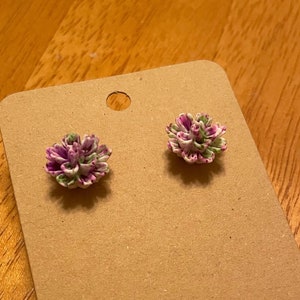 Purple and Green Carnation Stud Earrings