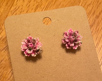 Pink and Green Flower Stud Earrings