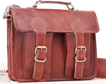 Large Messenger Bag with Round Straps | Beautiful Brown Designer Bag with Vintage Look Crossbody Leather Bag Laptop Crossbody Messenger Bag