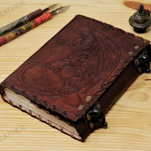 Celtic Dragon Leather Journal Dragon Leather Notebook, Leather Journal, Leather Scrapbook, Recycled Paper Journal Lined Journal Wander Diary