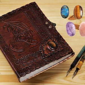 Dungeon Master Journal, Handmade Leather Celtic Dragon Journal, Real Leather Notebook, Journal, Sketchbook, Healing Crystal Stone Journal