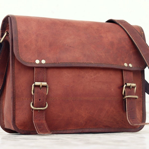 Everyday Leather Laptop Bag for Men and Women | Simple Design Handmade Premium Leather Bag | Brown On the Go Messenger Leather Satchel Bag