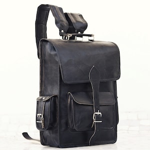 Black Leather Backpack for Women and Men Genuine Leather Travelling Bag Overnight Leather Bag Travel Backpack Shoulder Bag Best Satchel Bag