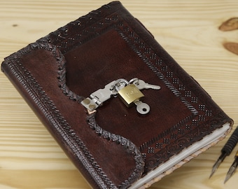 Lock Leather Notebook for Memories Brown Handmade Leather Journal Easy to Carry Sketch book Night Daily Diary Plain Dairy Handmade Gift
