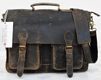 Leather Messenger Laptop Bag Vintage Rustic Black Handmade Bag Men’s Satchel Briefcase Christmas Gift Leather Bag Under 80 #FS31