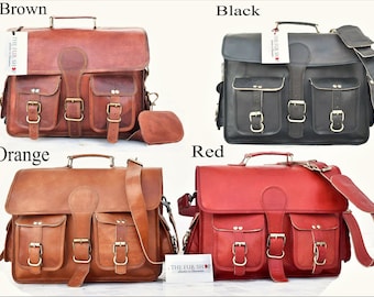 4 Color Messenger Laptop Bag Black, Orange, Brown, Red full grain bag office leather briefcase handmade leather bags ladies leather bag