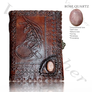 Book Of Dragon DnD Notebook, Handmade Leather Celtic Dragon Journal, Leather Notebook, Journal, Sketchbook, Healing Crystal Stone Journal