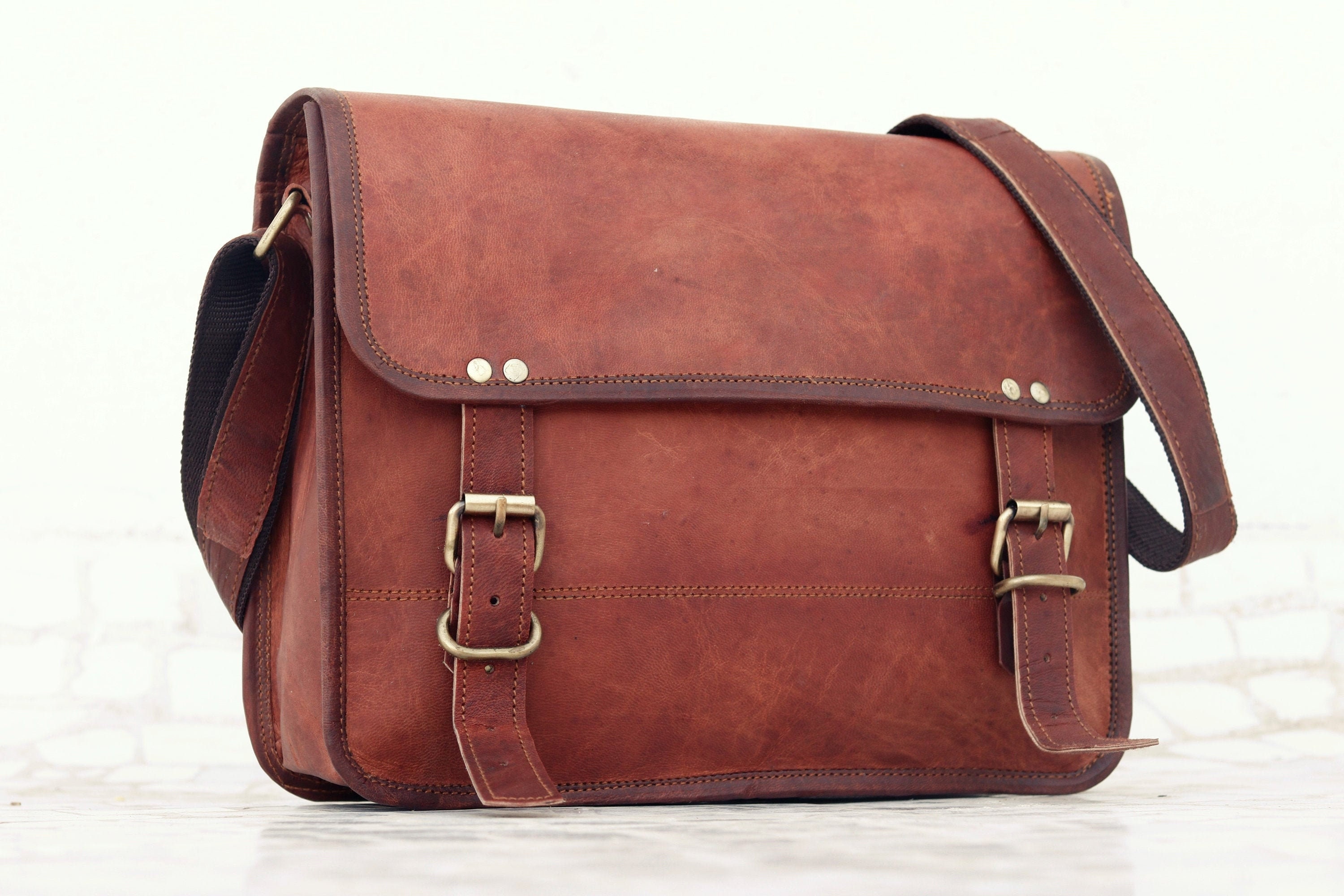 Goat leather deals messenger bag